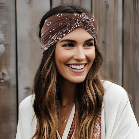 Wide Headbands for Women Turban Headband Twisted Knot Paisley Pattern