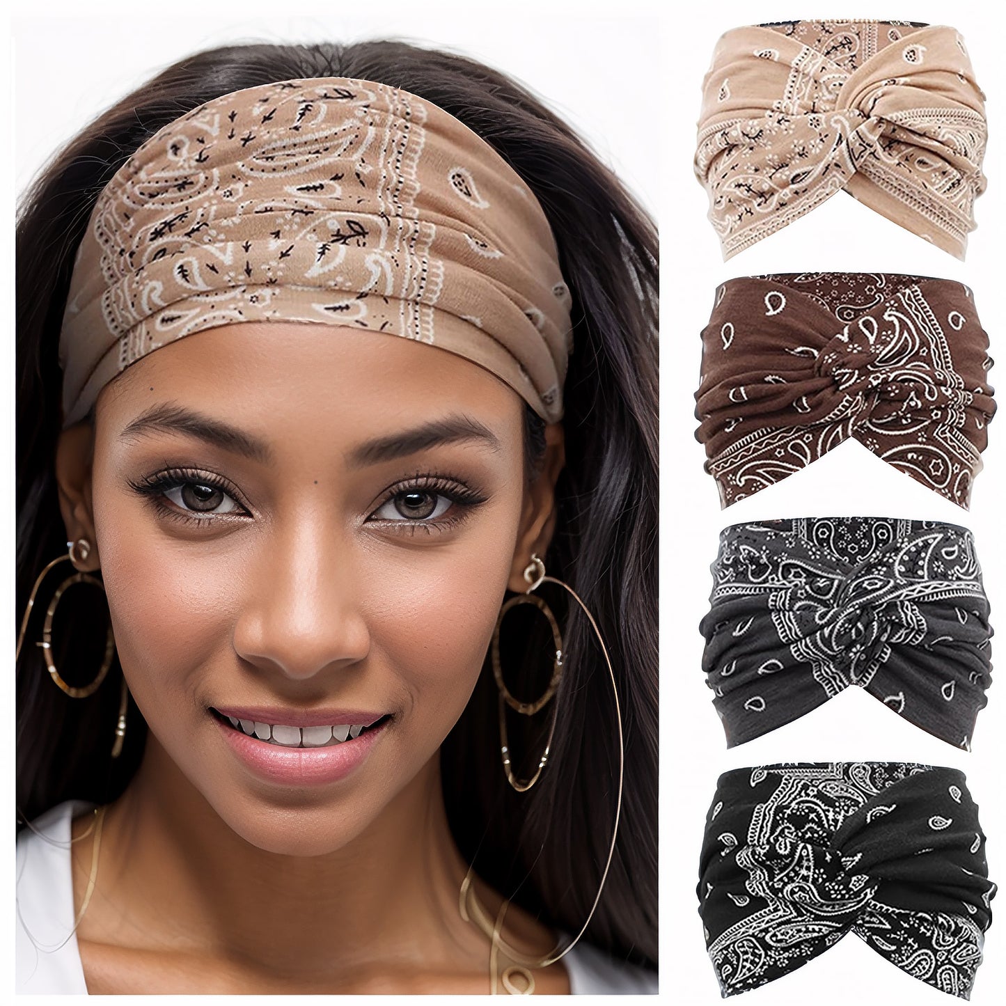 Wide Headbands for Women Turban Headband Twisted Knot Paisley Pattern