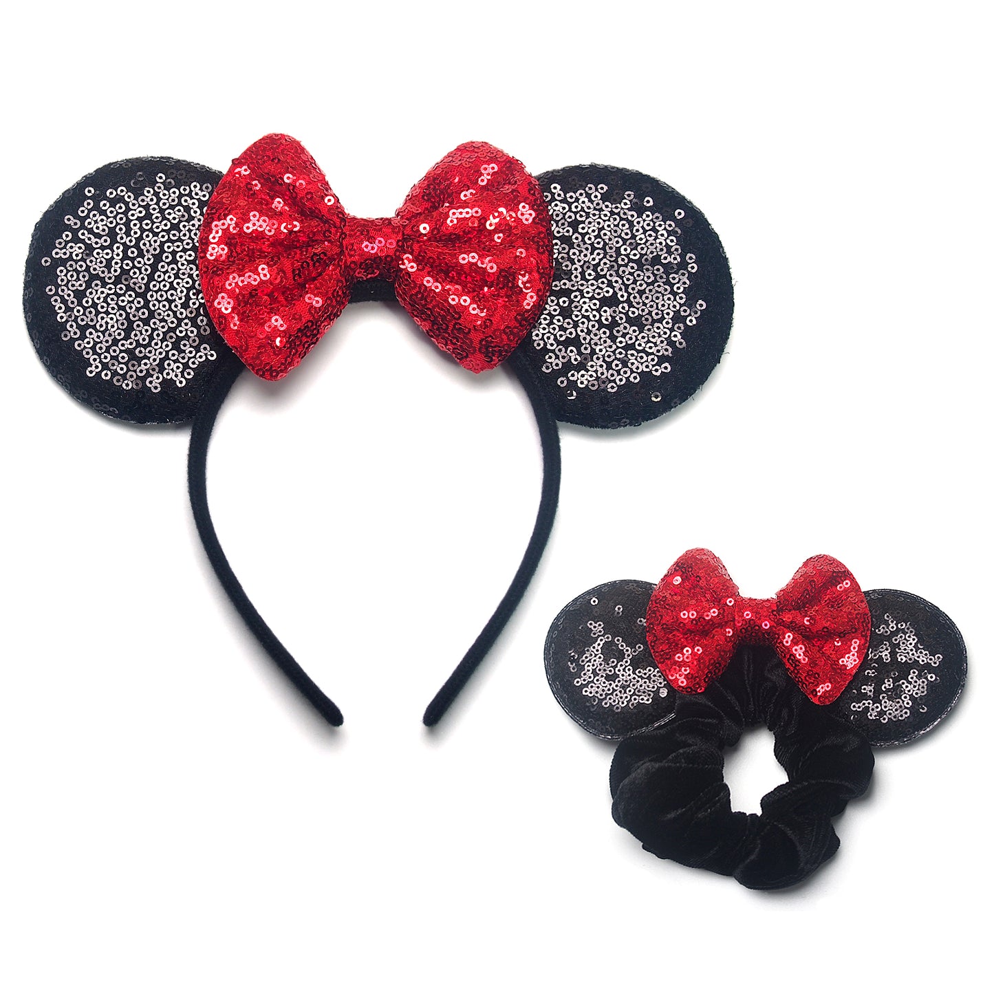 Dresyu Mouse Ears Headbands Sequin Bow Scrunchies - for Women and Girls Birthday Party Cosplay Halloween Costume
