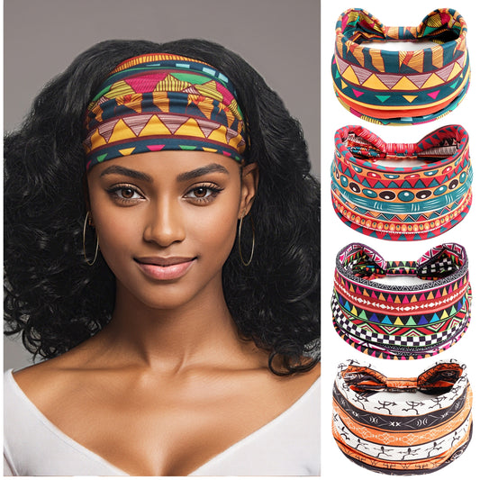 Wide Headbands for Women Boho Workout Knotted Head Bands African Non Slip Headwrap Hair Accessories 4 Pack