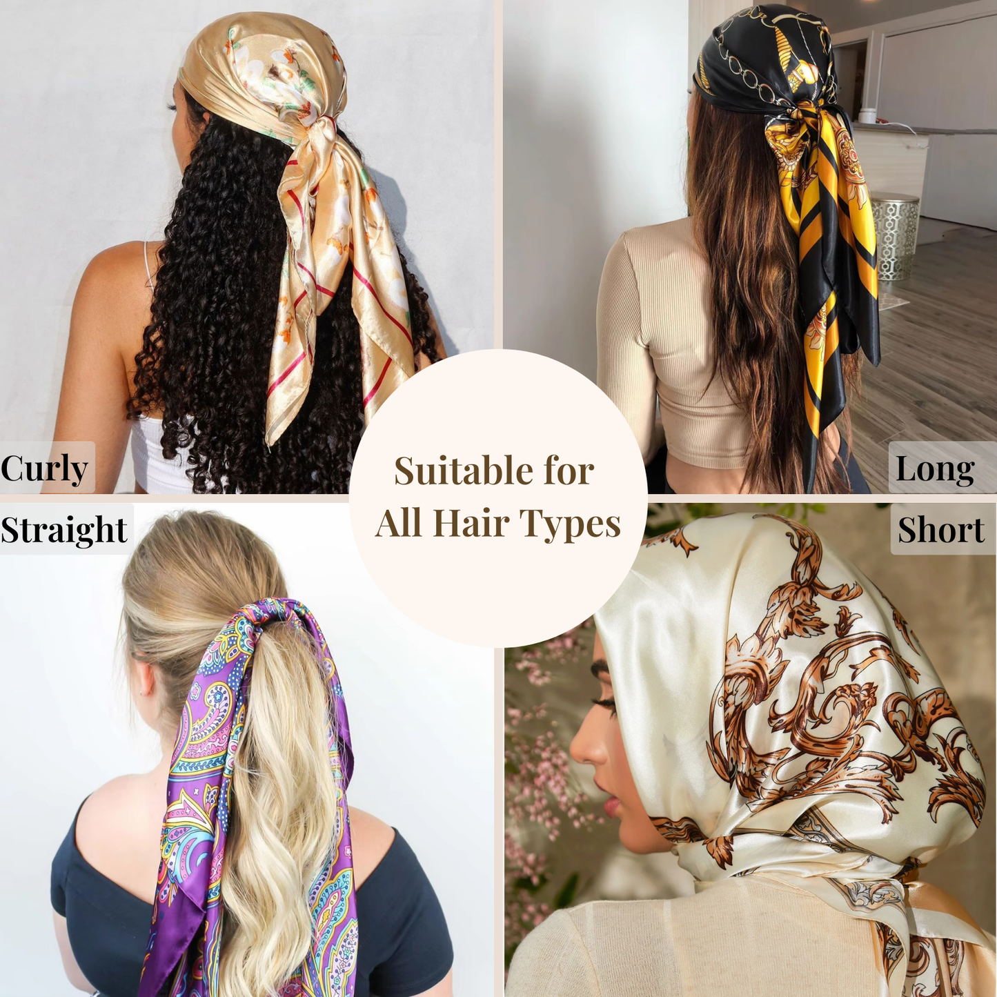 35" Square Silk Like Head Scarf Bandanas for Women Satin Scarves for Hair Wrapping and Sleeping at Night
