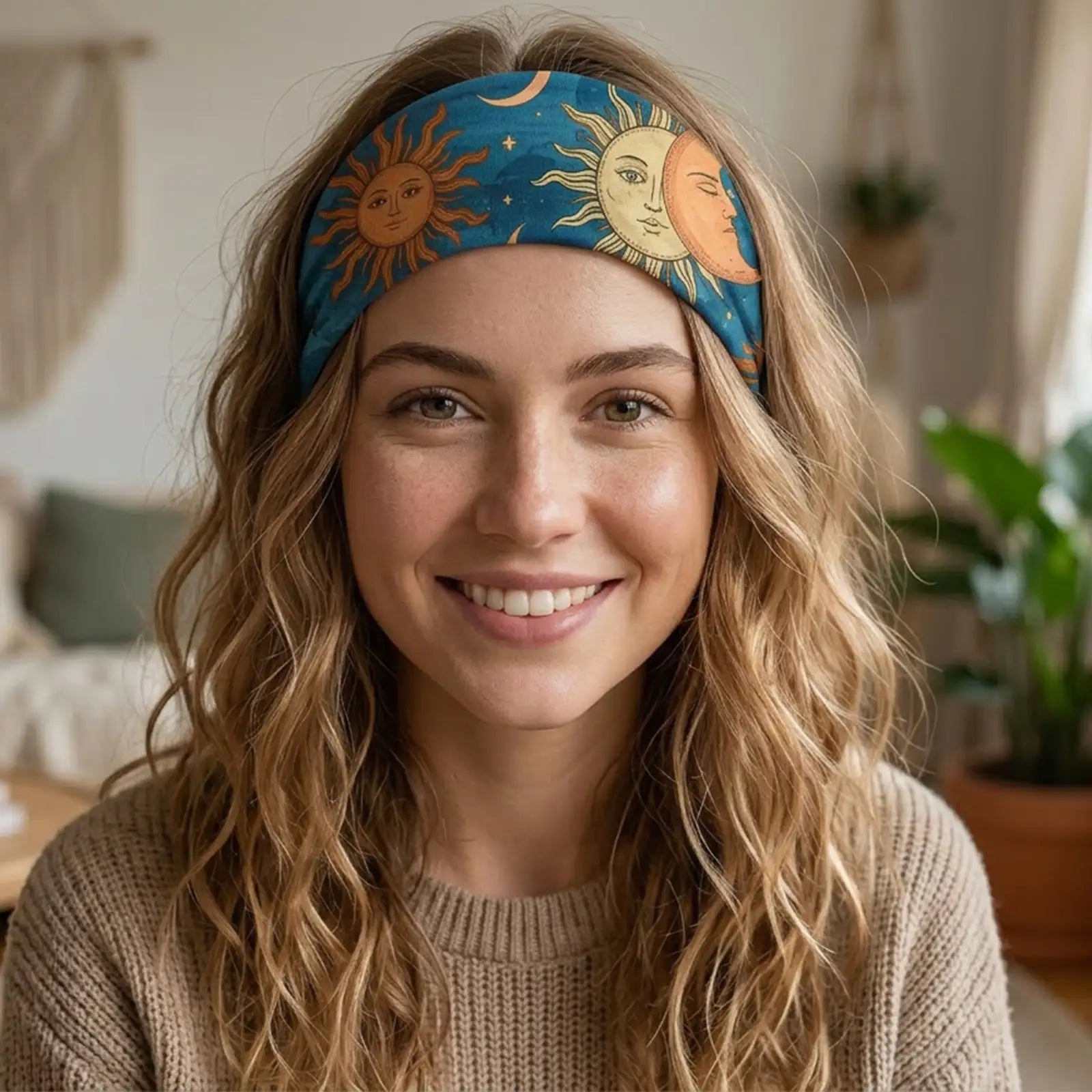 Celestial Star & Moon Headband 4-Pack | Soft Stretch Wide Sport Wraps | Non-Slip Galaxy Print Hairbands | Dresyu