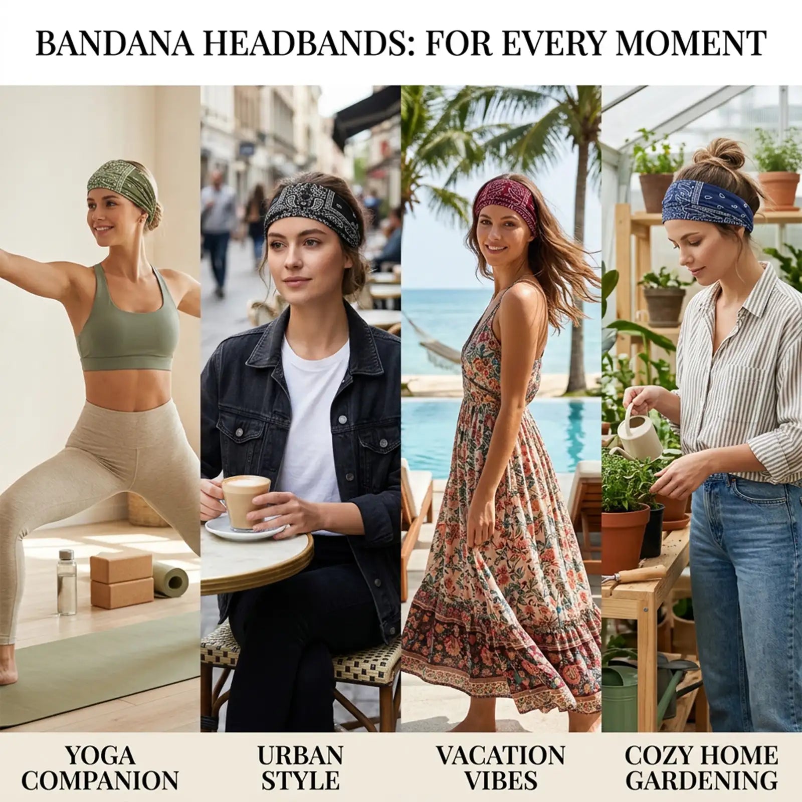 Paisley Bandana Print Headband 4-Pack | Soft Stretch Wide Sport Wraps | Non-Slip Retro Boho Hairbands | Dresyu