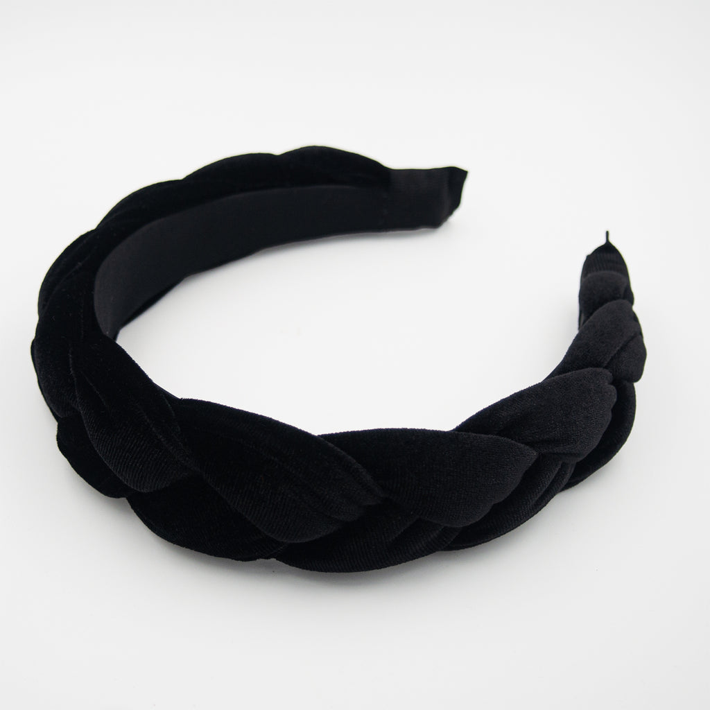 Braided Velvet Headband for Women Soft Twisted Hair Hoop Wide Padded Hairband for Makeup, Washing Face, Daily Wear