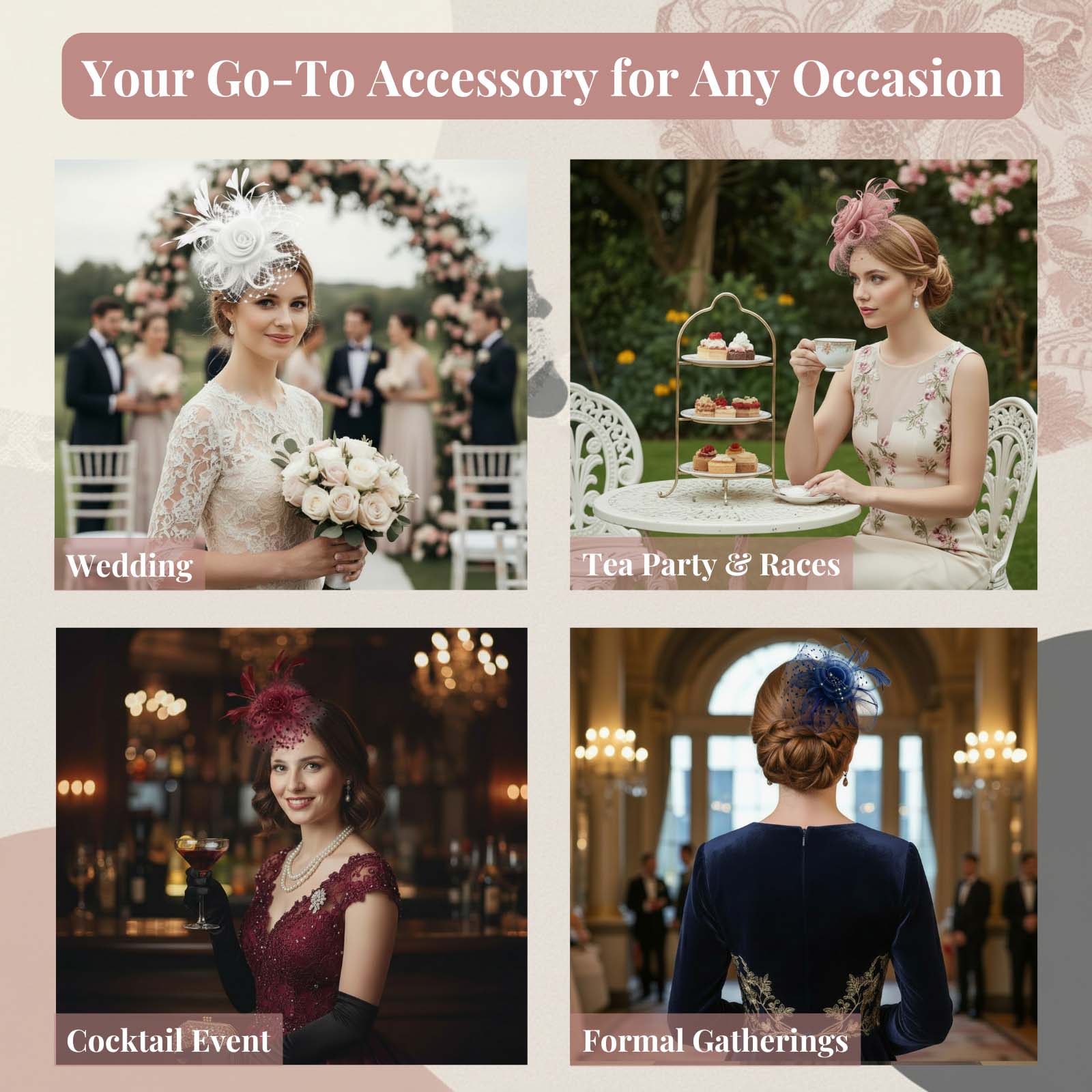 Fascinator Hats for Women Vintage Tea Party Weddings Derby Feather Fascinators