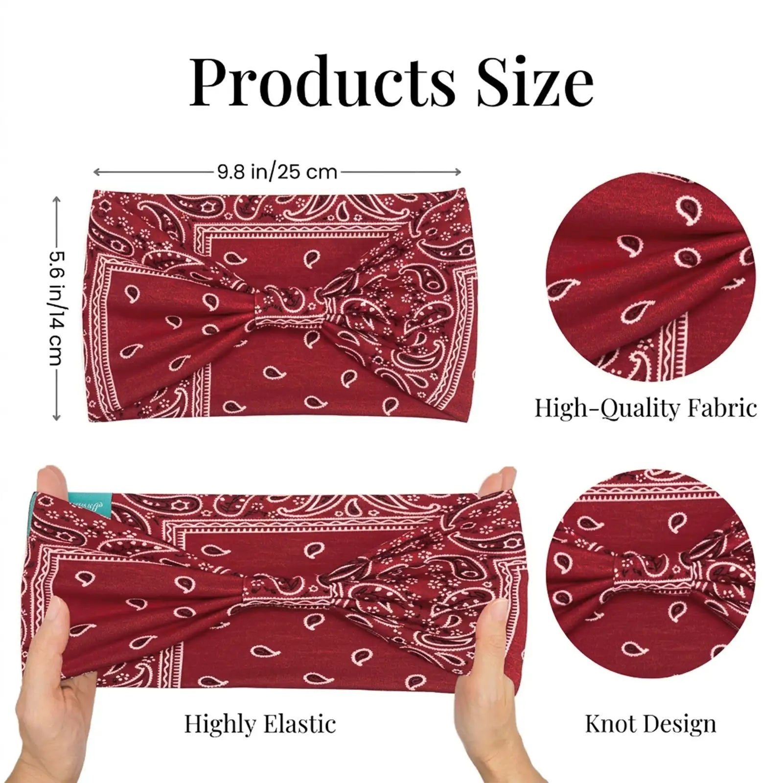 Paisley Bandana Print Headband 4-Pack | Soft Stretch Wide Sport Wraps | Non-Slip Retro Boho Hairbands | Dresyu