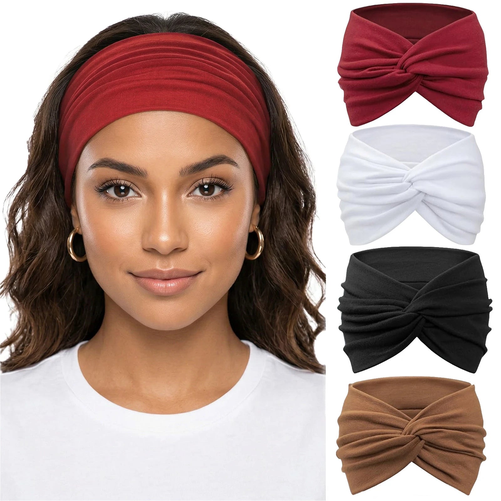 Solid Soft-Stretch Turban Headbands for Women | 4-Pack
