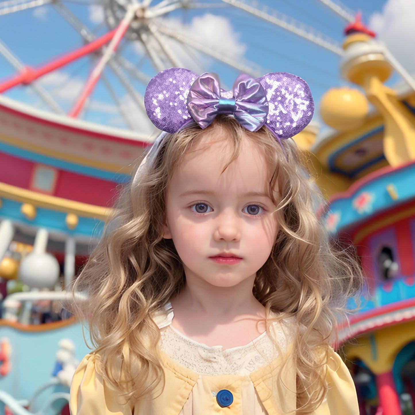 Dresyu Mouse Ears Headbands Sequin Bow Scrunchies - for Women and Girls Birthday Party Cosplay Halloween Costume