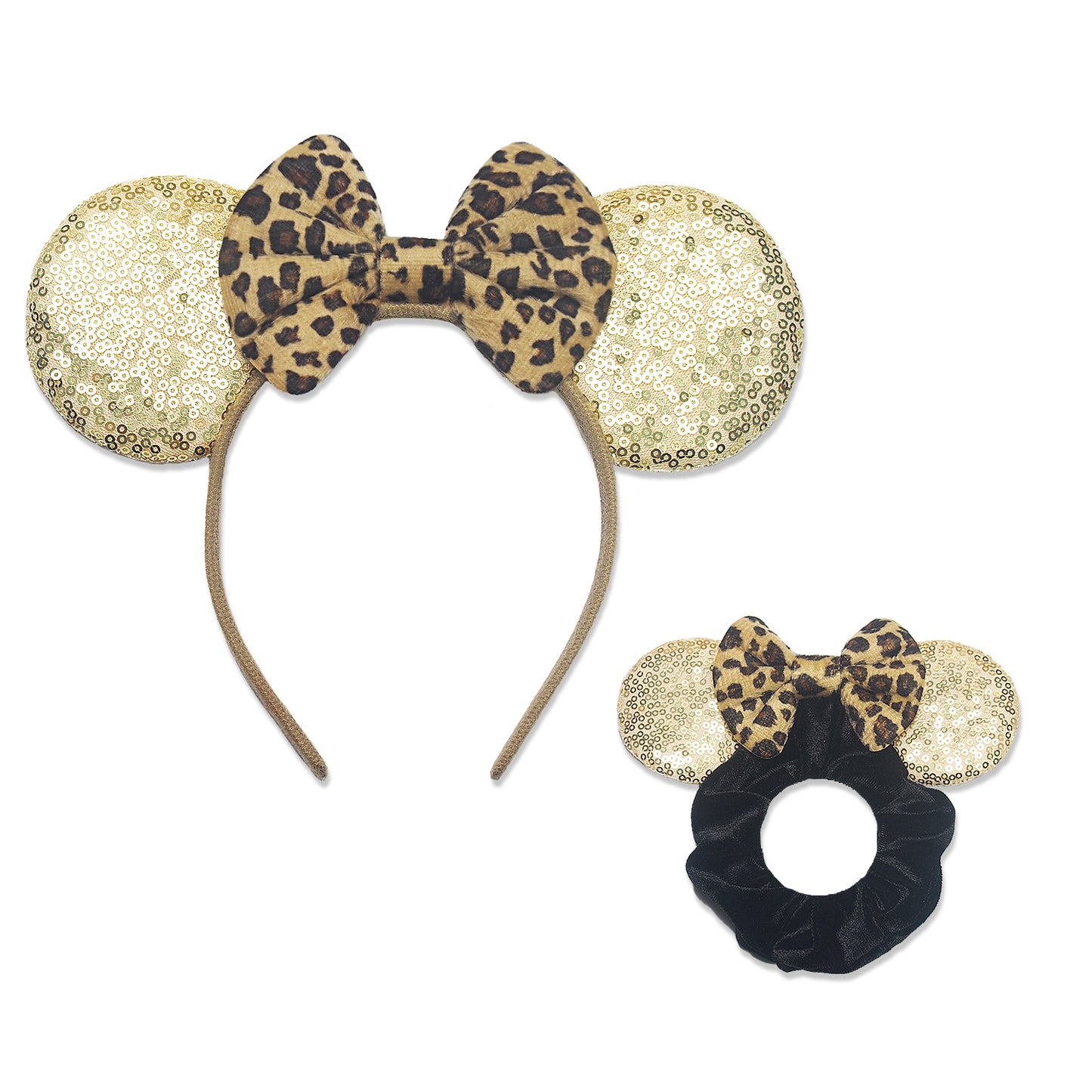 Dresyu Mouse Ears Headbands Sequin Bow Scrunchies - for Women and Girls Birthday Party Cosplay Halloween Costume