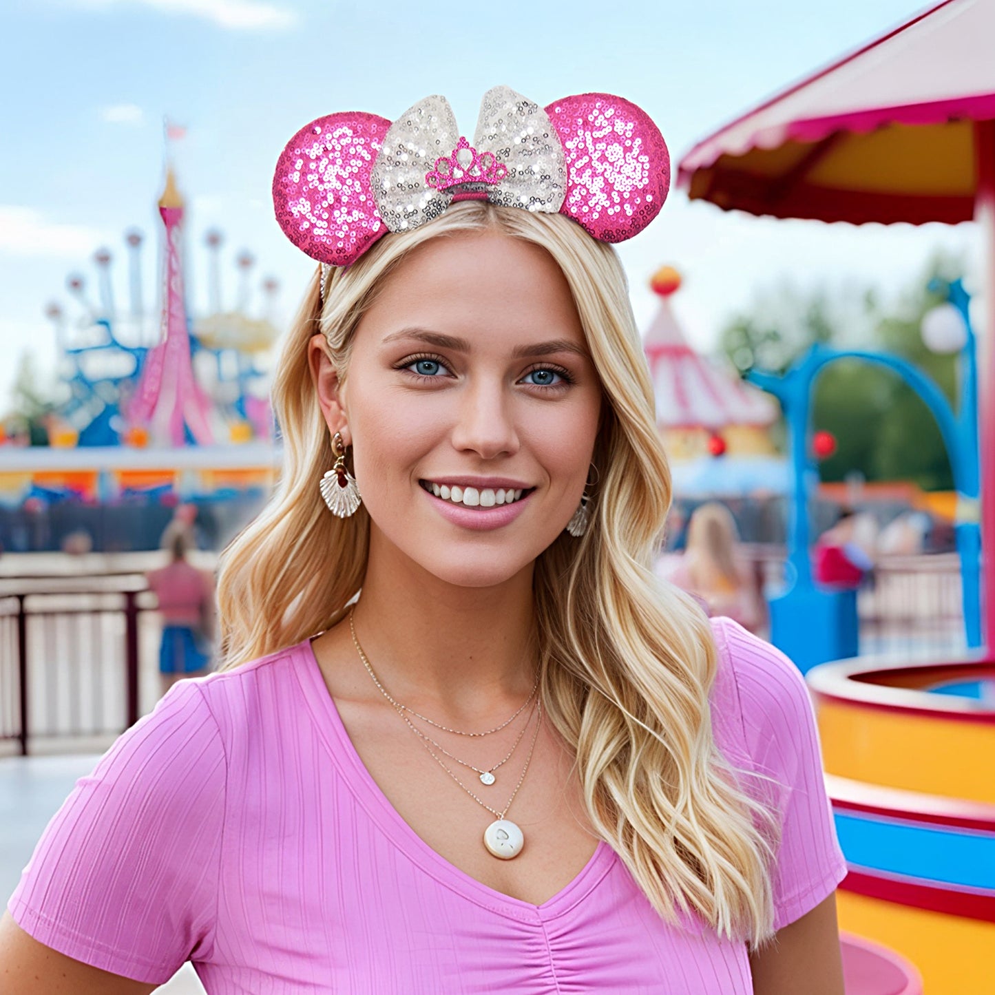 Dresyu Mouse Ears Headbands Sequin Bow Scrunchies - for Women and Girls Birthday Party Cosplay Halloween Costume
