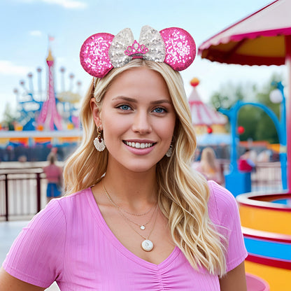 Dresyu Mouse Ears Headbands Sequin Bow Scrunchies - for Women and Girls Birthday Party Cosplay Halloween Costume