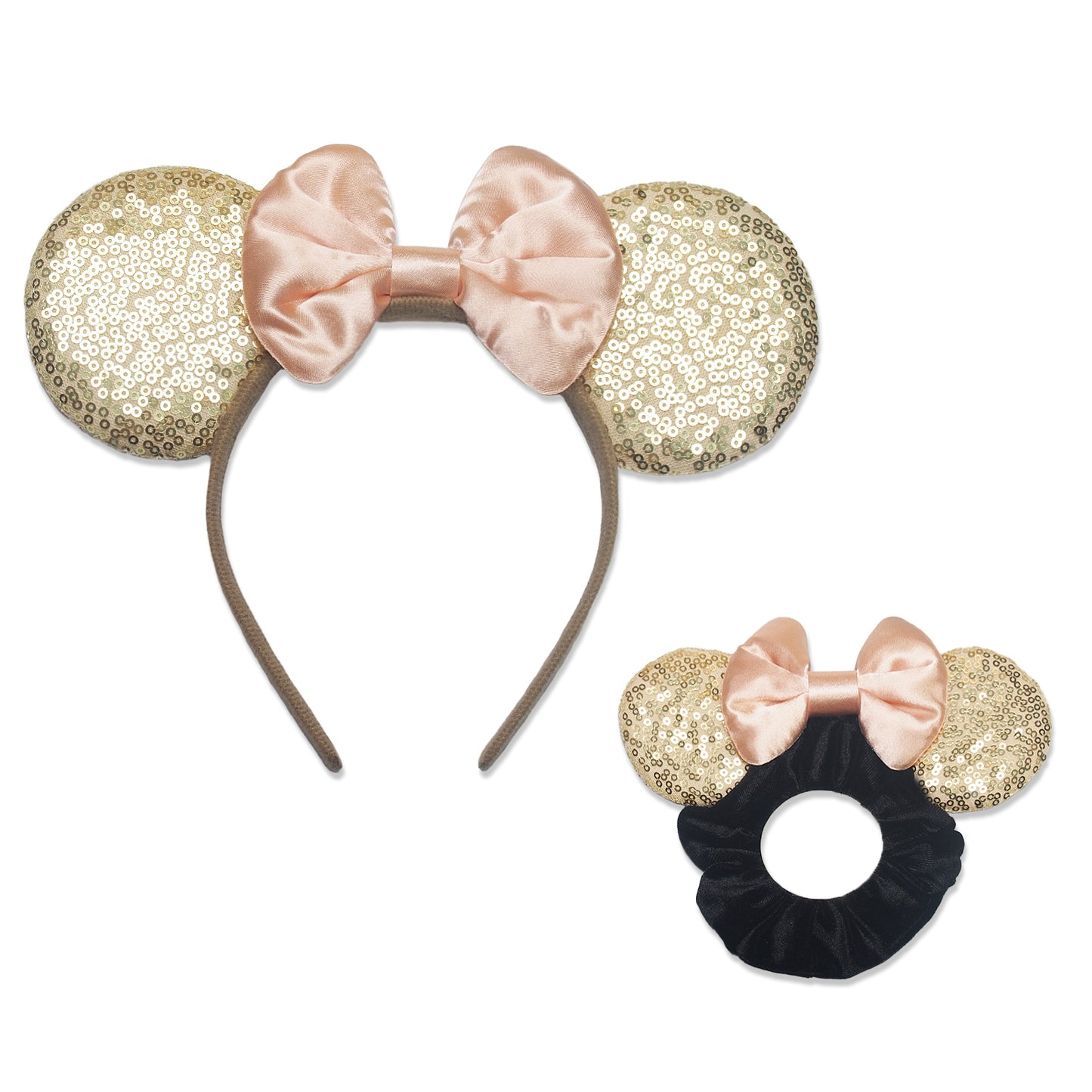 Dresyu Mouse Ears Headbands Sequin Bow Scrunchies - for Women and Girls Birthday Party Cosplay Halloween Costume