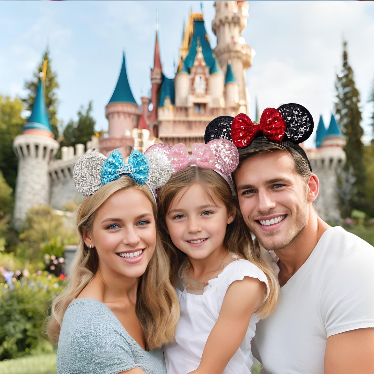 Dresyu Mouse Ears Headbands Sequin Bow Scrunchies - for Women and Girls Birthday Party Cosplay Halloween Costume
