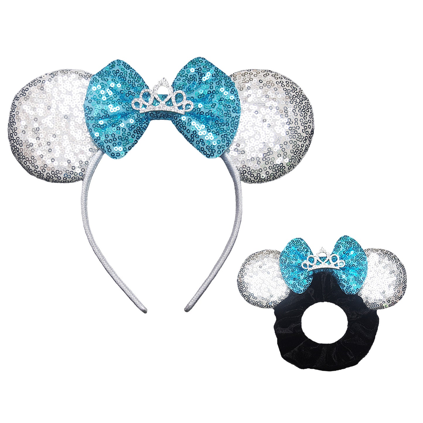 Dresyu Mouse Ears Headbands Sequin Bow Scrunchies - for Women and Girls Birthday Party Cosplay Halloween Costume