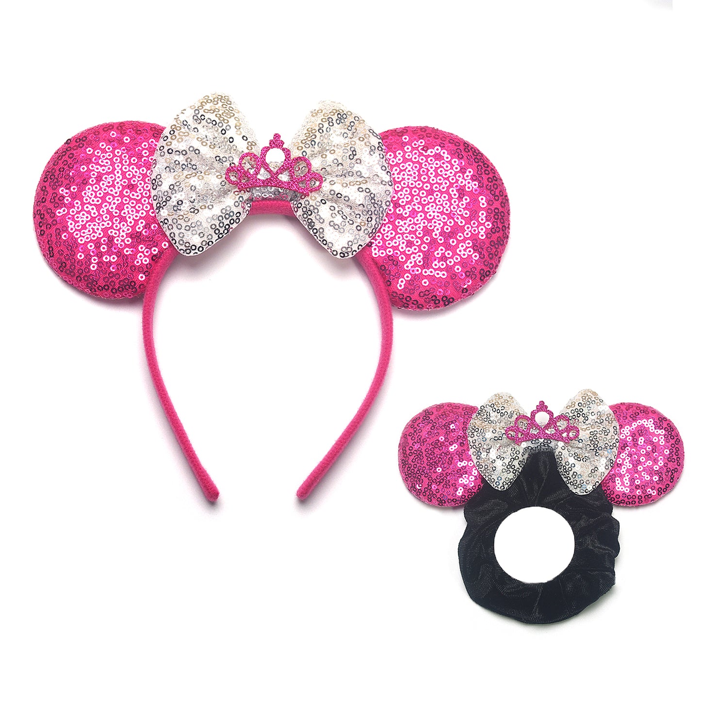 Dresyu Mouse Ears Headbands Sequin Bow Scrunchies - for Women and Girls Birthday Party Cosplay Halloween Costume