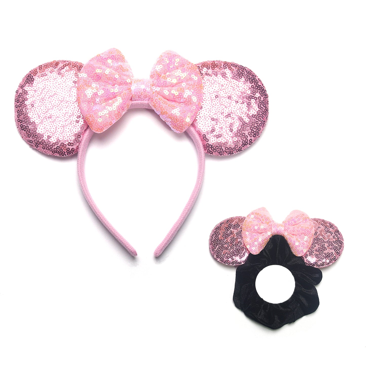 Dresyu Mouse Ears Headbands Sequin Bow Scrunchies - for Women and Girls Birthday Party Cosplay Halloween Costume
