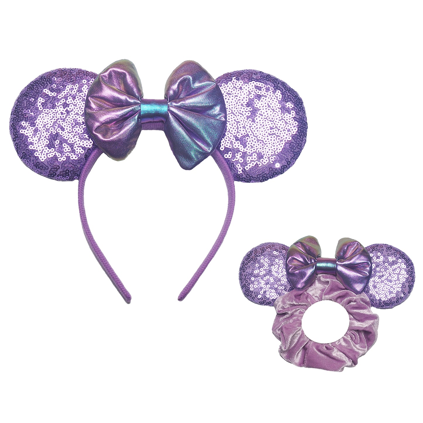 Dresyu Mouse Ears Headbands Sequin Bow Scrunchies - for Women and Girls Birthday Party Cosplay Halloween Costume