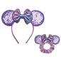 Dresyu Mouse Ears Headbands Sequin Bow Scrunchies - for Women and Girls Birthday Party Cosplay Halloween Costume