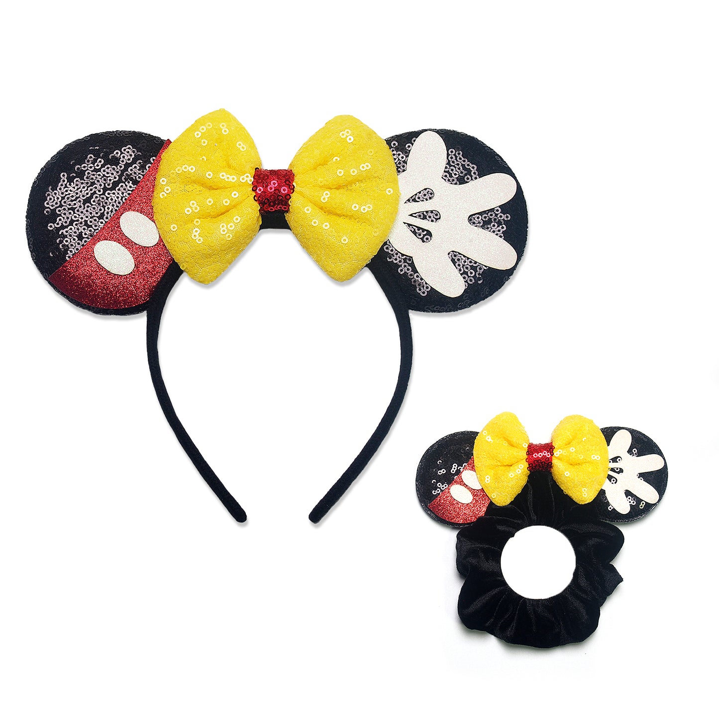 Dresyu Mouse Ears Headbands Sequin Bow Scrunchies - for Women and Girls Birthday Party Cosplay Halloween Costume