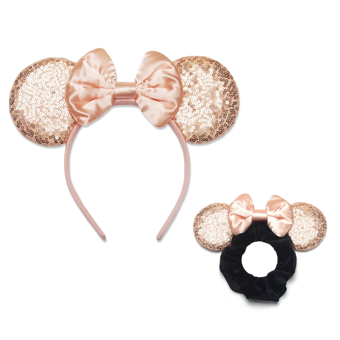 Dresyu Mouse Ears Headbands Sequin Bow Scrunchies - for Women and Girls Birthday Party Cosplay Halloween Costume