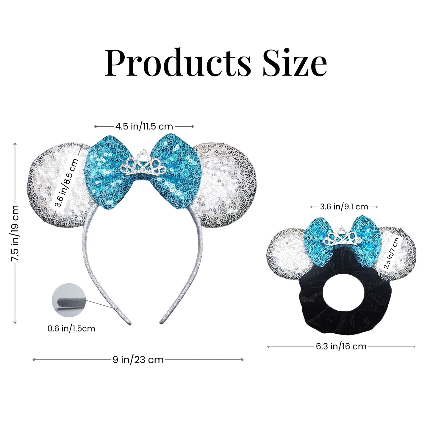 Dresyu Mouse Ears Headbands Sequin Bow Scrunchies - for Women and Girls Birthday Party Cosplay Halloween Costume