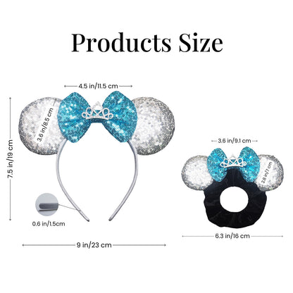 Dresyu Mouse Ears Headbands Sequin Bow Scrunchies - for Women and Girls Birthday Party Cosplay Halloween Costume