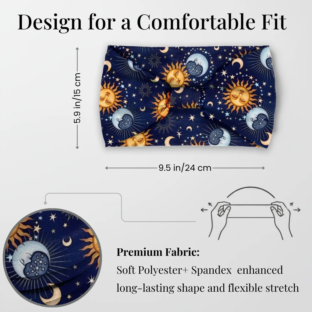 Celestial Star & Moon Headband 4-Pack | Soft Stretch Wide Sport Wraps | Non-Slip Galaxy Print Hairbands | Dresyu