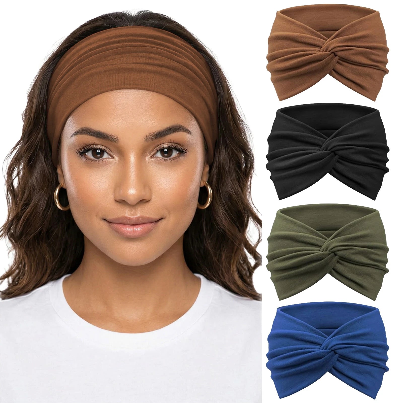 Solid Soft-Stretch Turban Headbands for Women | 4-Pack