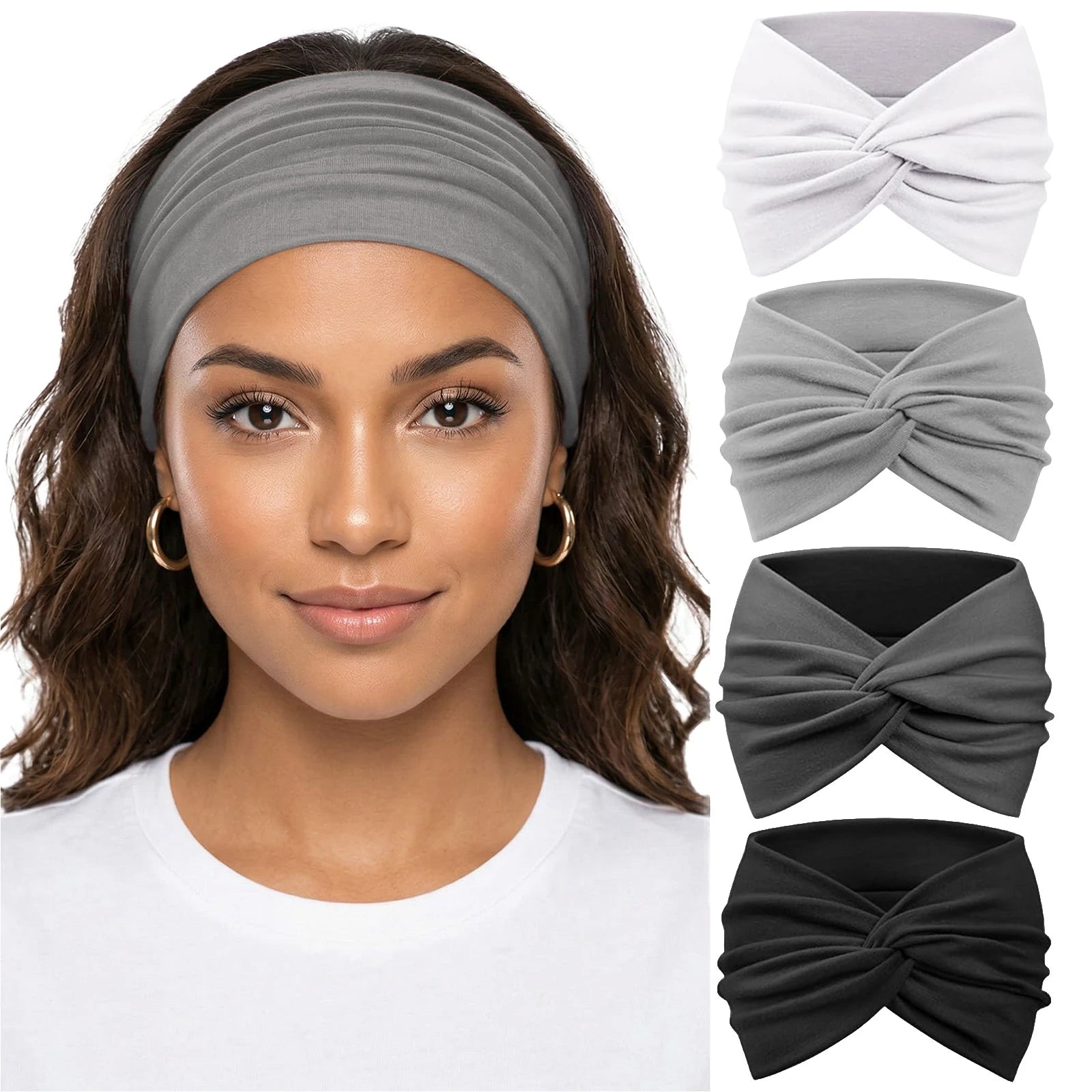 Solid Soft-Stretch Turban Headbands for Women | 4-Pack