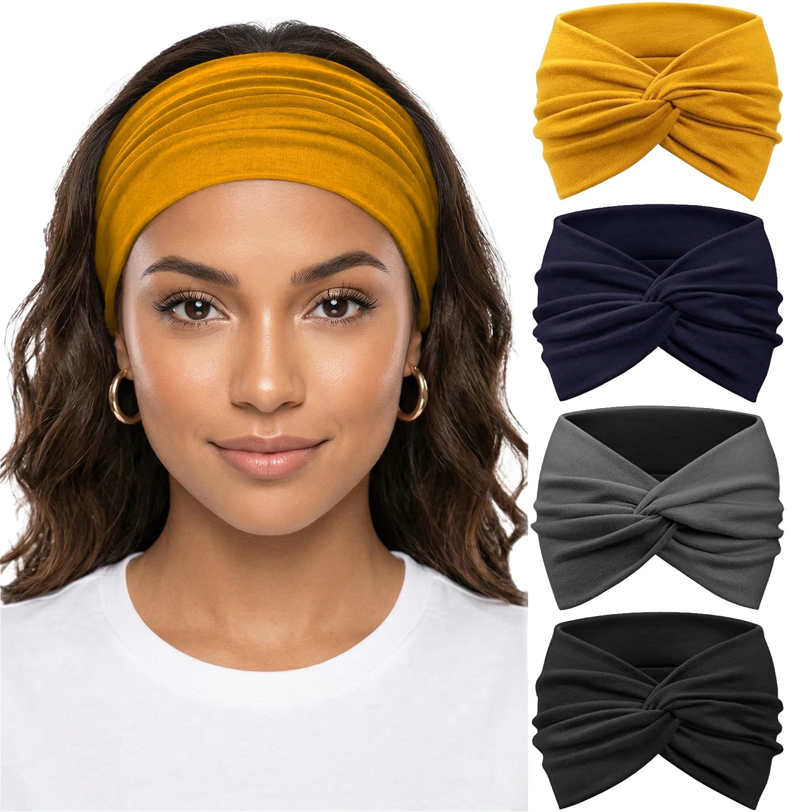 Solid Soft-Stretch Turban Headbands for Women | 4-Pack