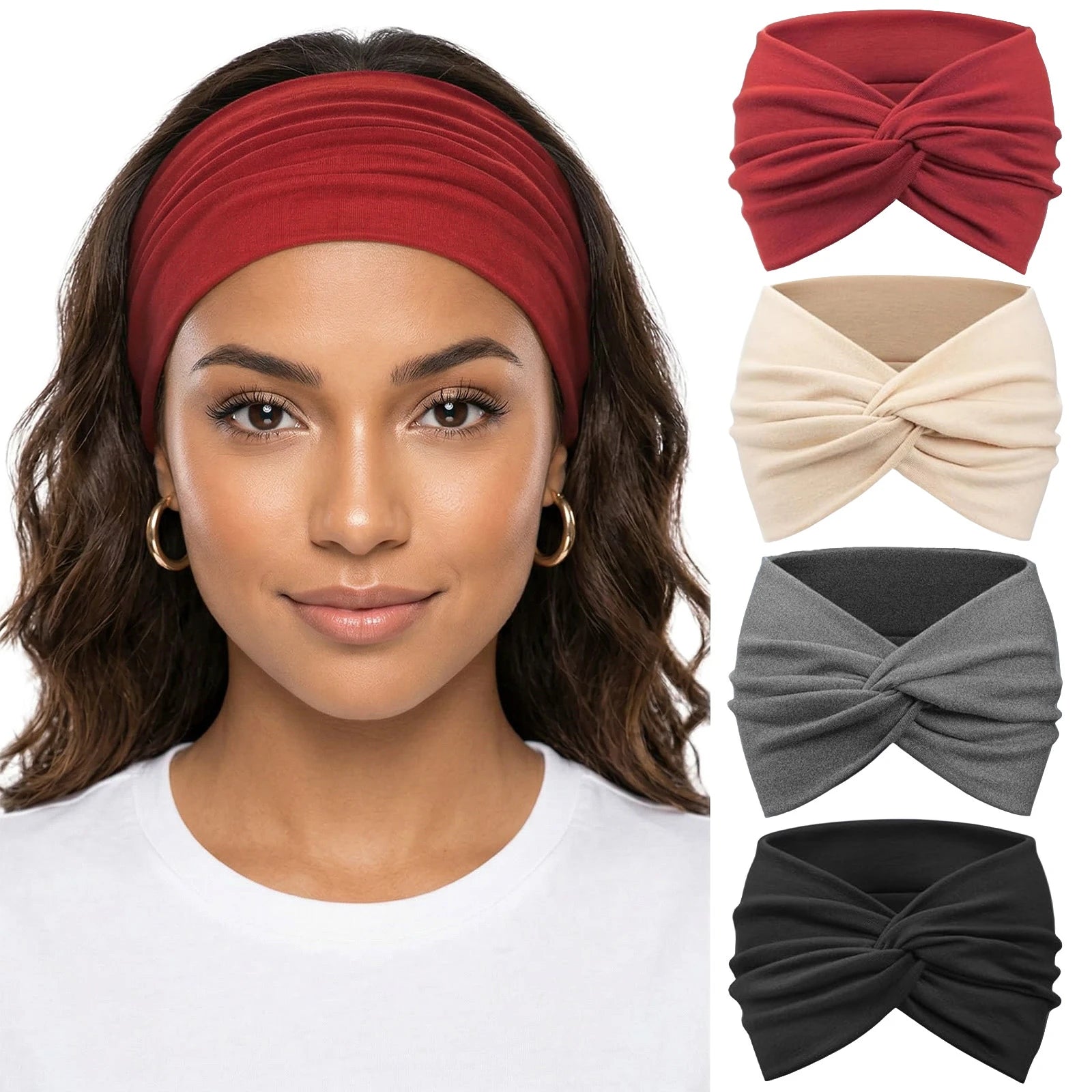 Solid Soft-Stretch Turban Headbands for Women | 4-Pack