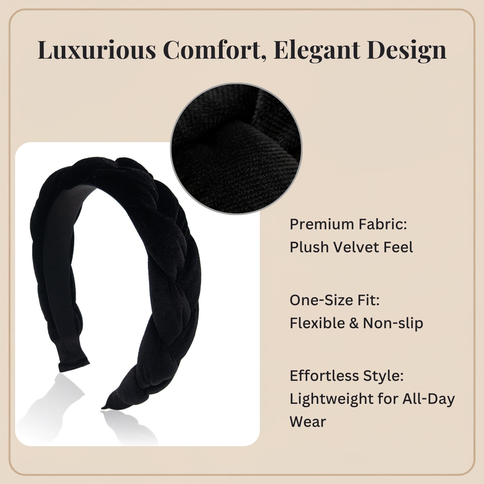 Braided Velvet Headband for Women Soft Twisted Hair Hoop Wide Padded Hairband for Makeup, Washing Face, Daily Wear