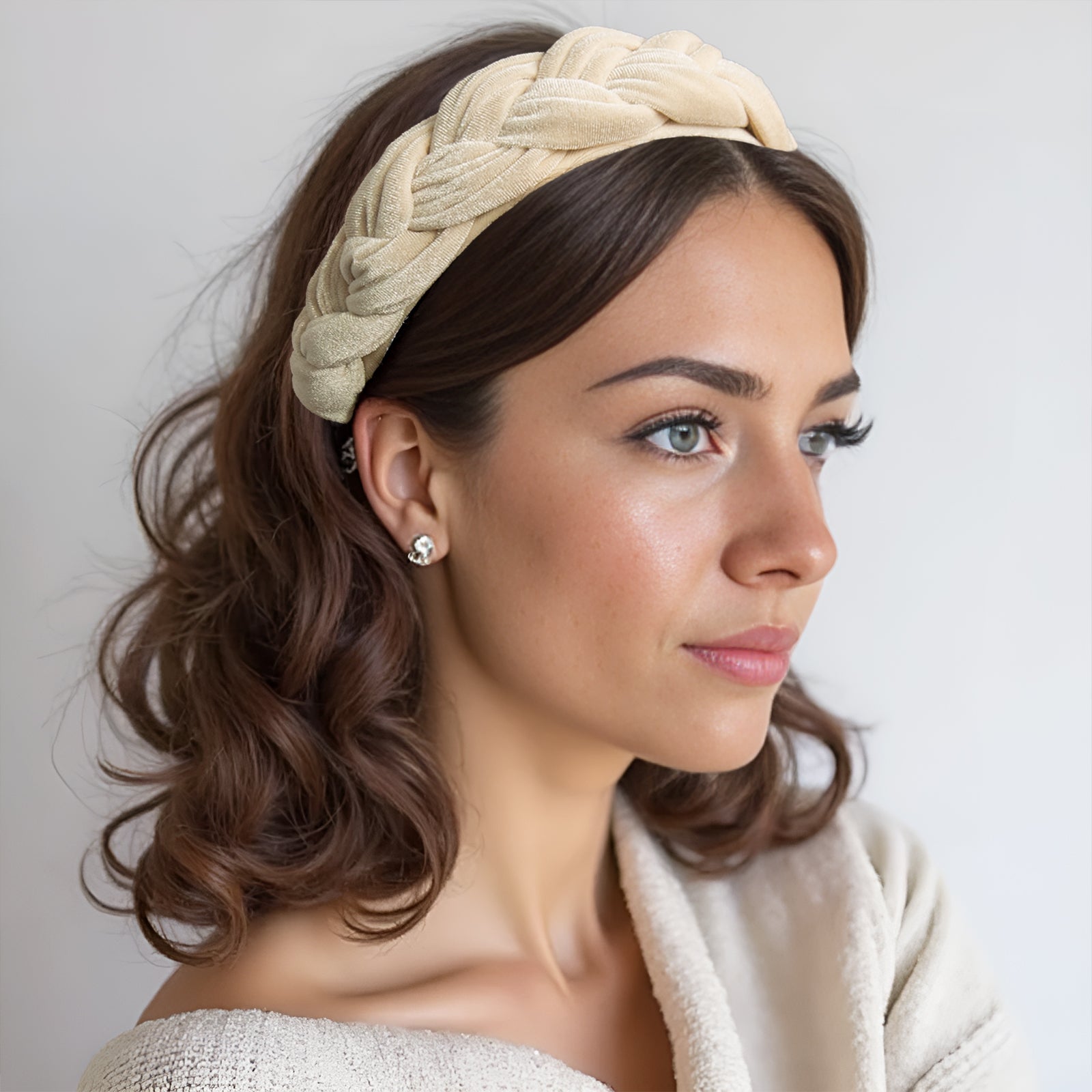 Braided Headbands Velvet Headband for Women Soft Twisted Hair Hoop Non-Slip Wide Padded Hairband for Makeup, Washing Face, Daily Wear