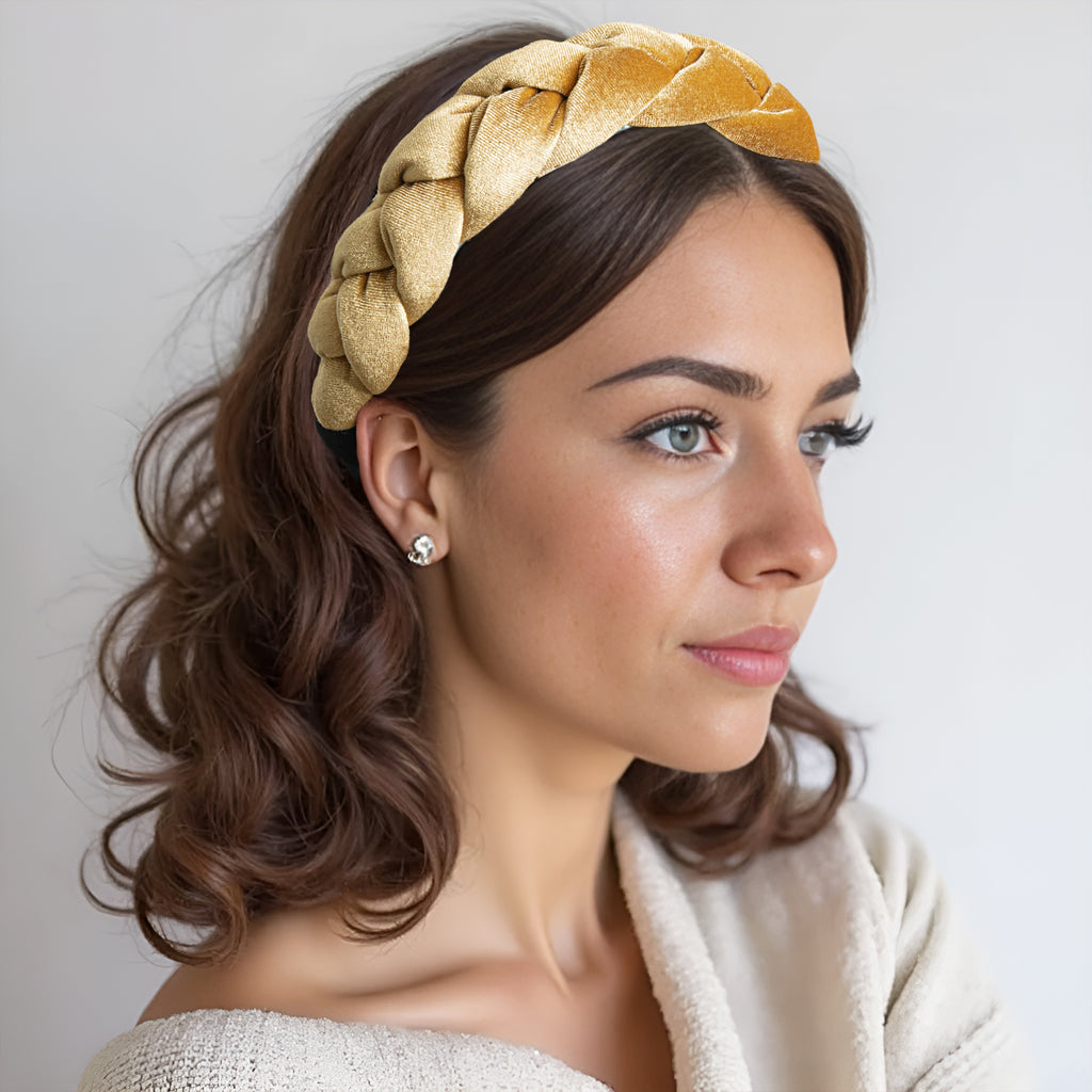 Braided Velvet Headband for Women Soft Twisted Hair Hoop Wide Padded Hairband for Makeup, Washing Face, Daily Wear