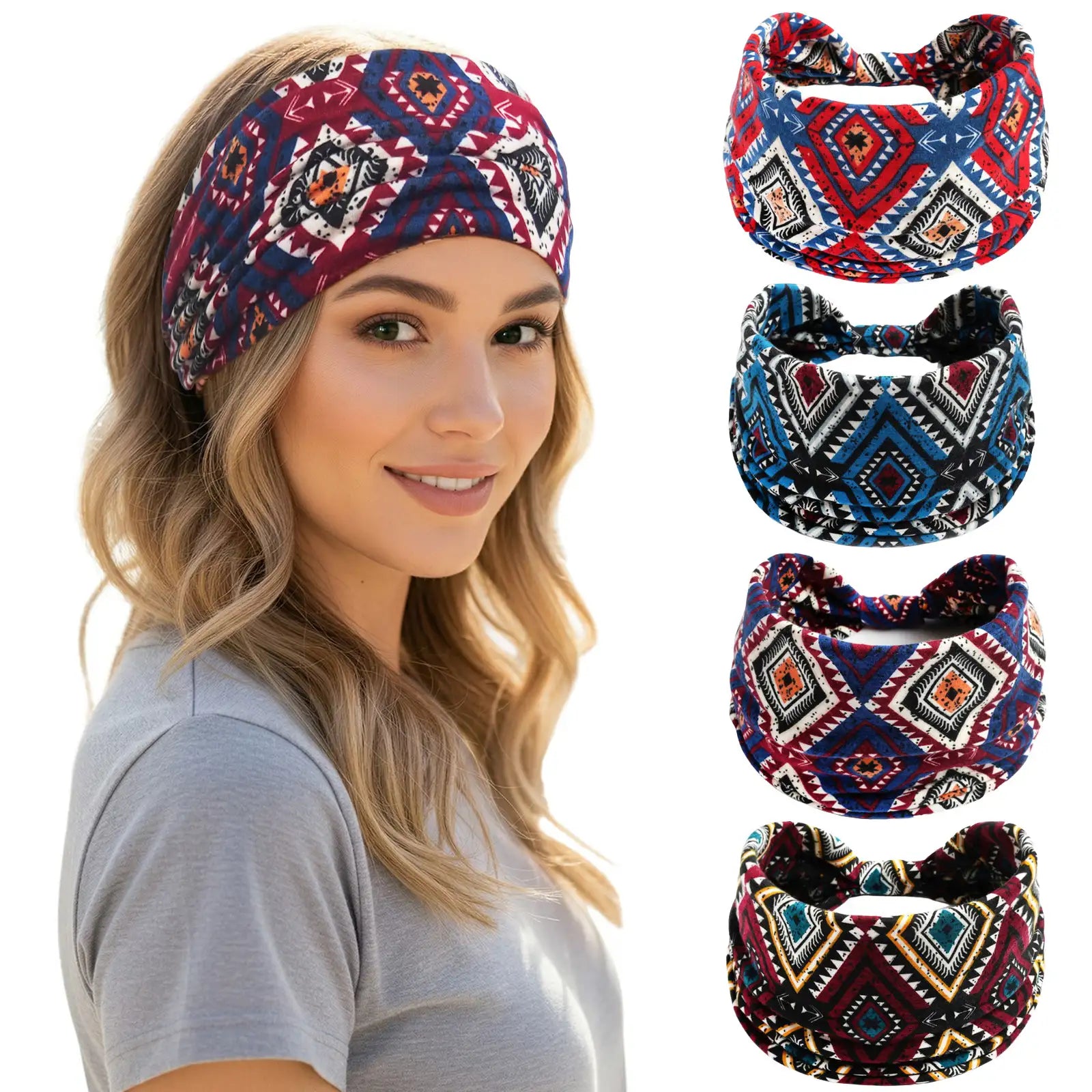 Boho Headbands 4-Pack | Wide Knotted Sport Headwraps | Non-Slip Performance Yoga Hairbands | Dresyu