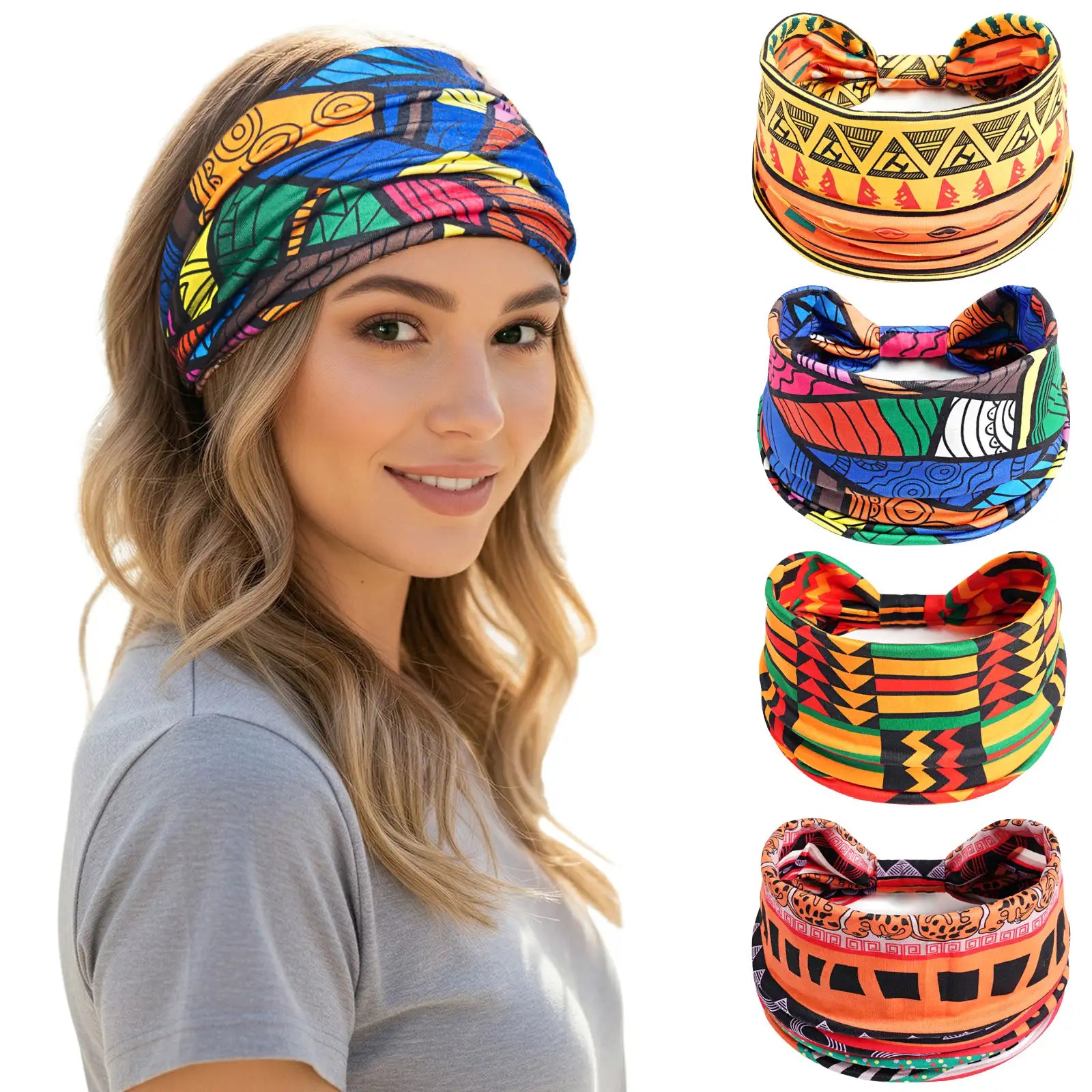 Wide Headbands for Women Boho Workout Knotted Head Bands African Non Slip Headwrap Hair Accessories 4 Pack
