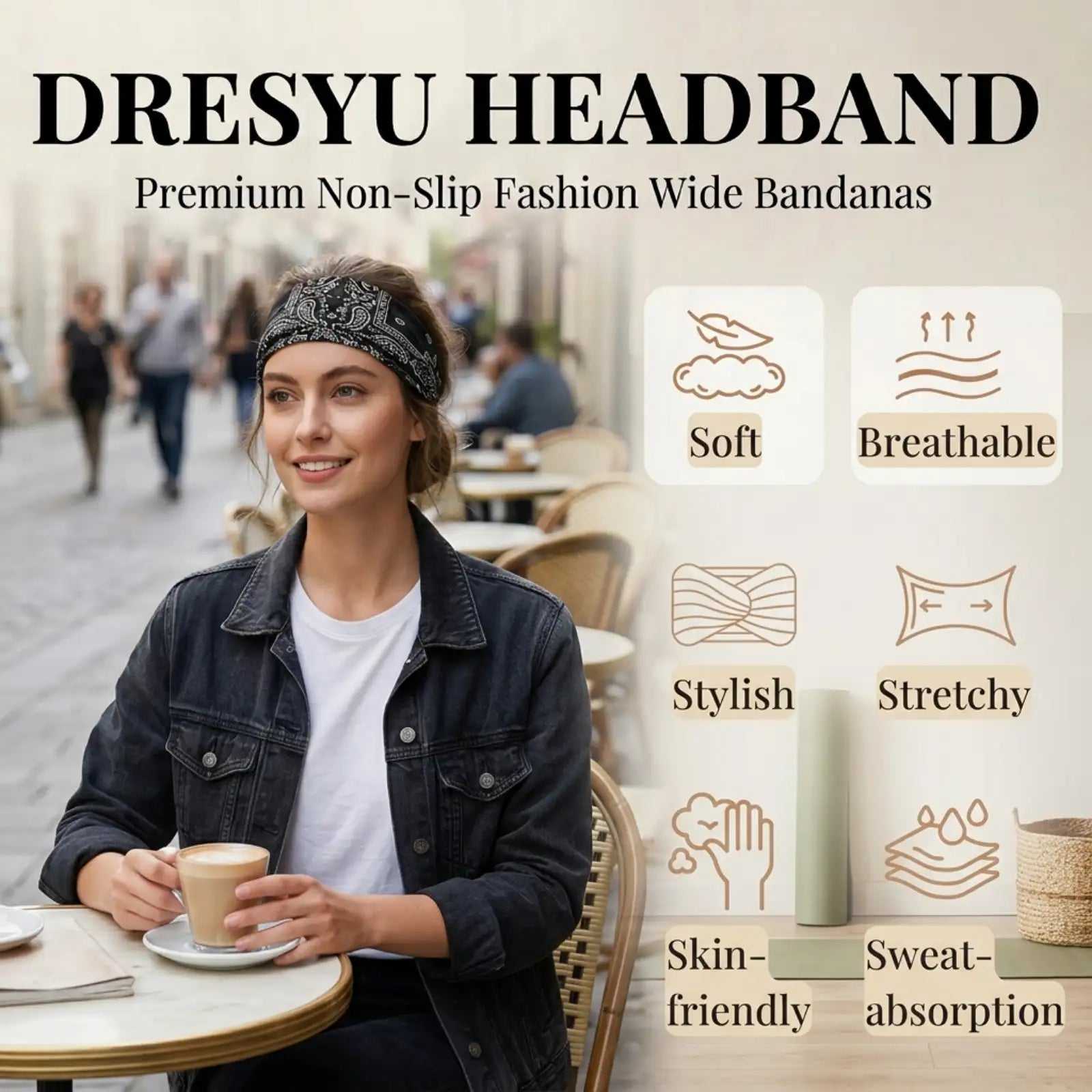 Paisley Bandana Print Headband 4-Pack | Soft Stretch Wide Sport Wraps | Non-Slip Retro Boho Hairbands | Dresyu