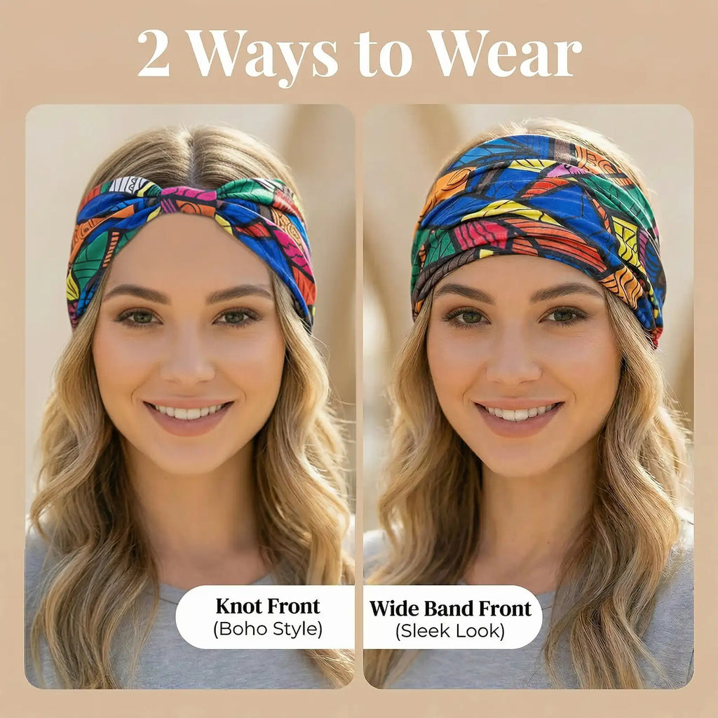 Wide Headbands for Women Boho Workout Knotted Head Bands African Non Slip Headwrap Hair Accessories 4 Pack