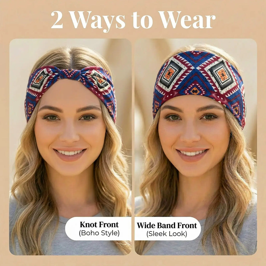 Boho Headbands 4-Pack | Wide Knotted Sport Headwraps | Non-Slip Performance Yoga Hairbands | Dresyu