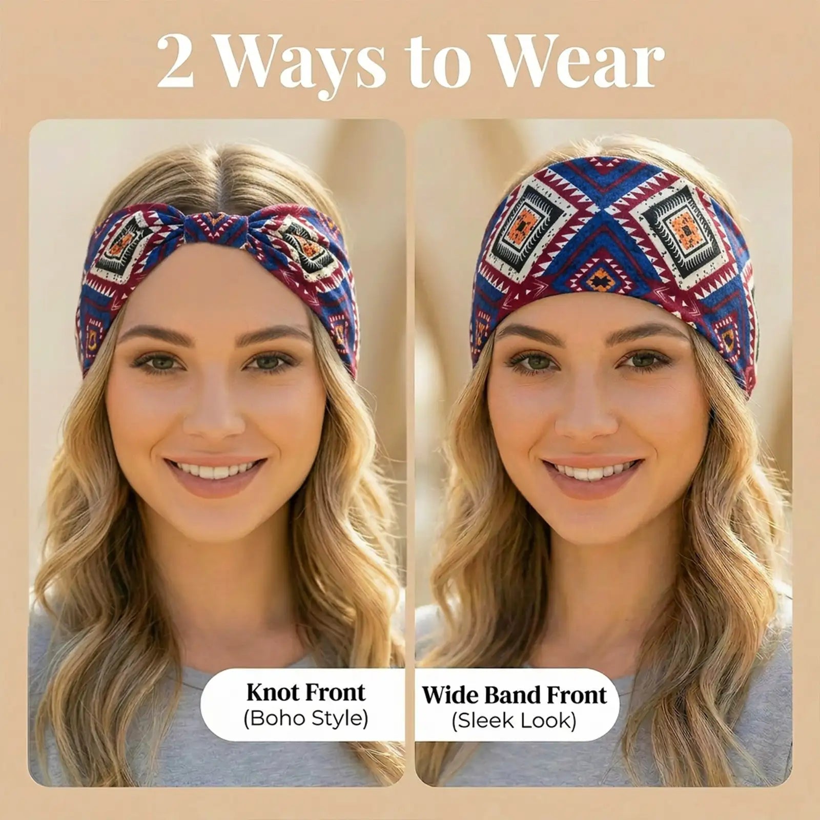 Boho Headbands 4-Pack | Wide Knotted Sport Headwraps | Non-Slip Performance Yoga Hairbands | Dresyu