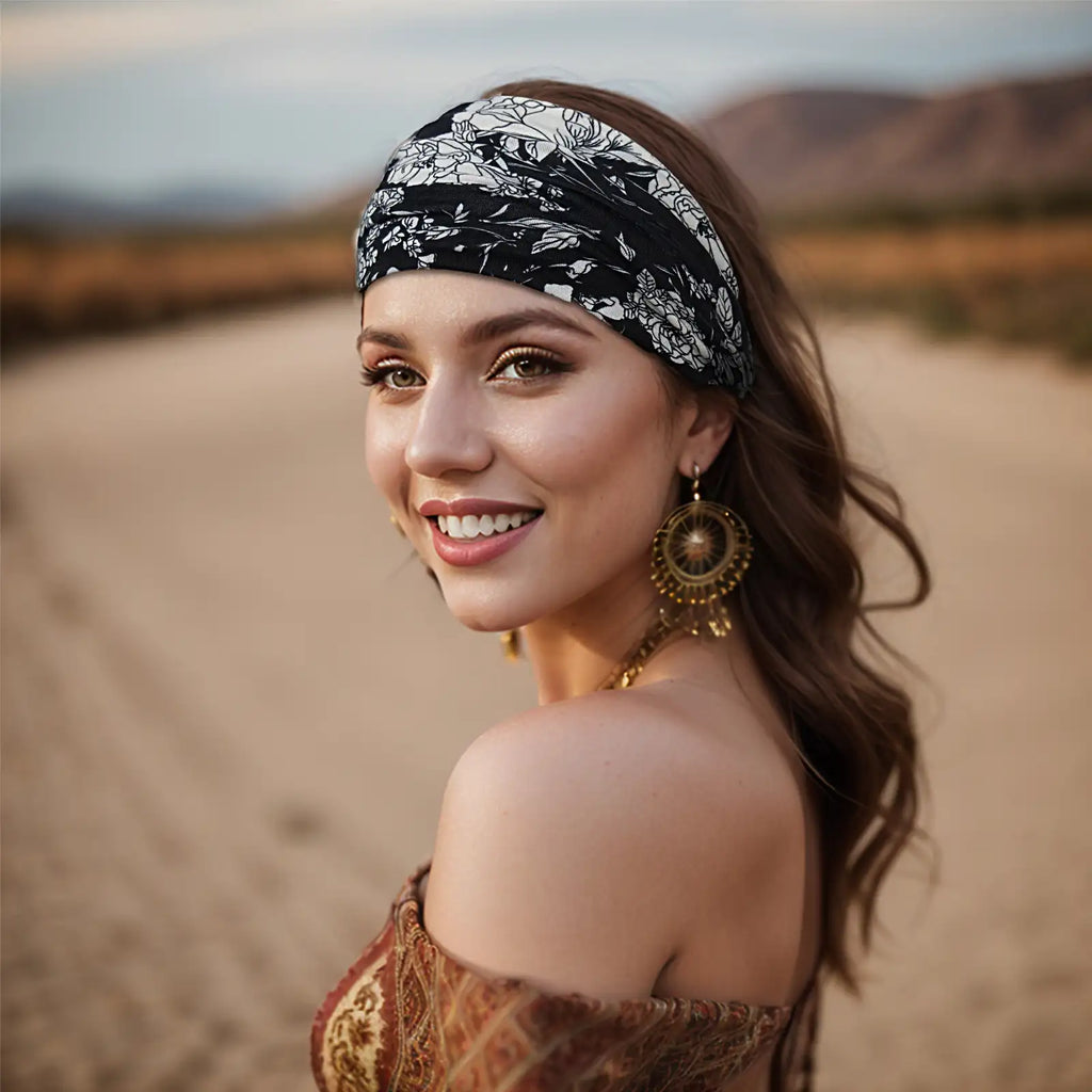 Floral Print Boho Headband 4-Pack | Soft Stretch Wide Hair Wraps | Non-Slip Turban Bands for Yoga & Daily Wear | Dresyu