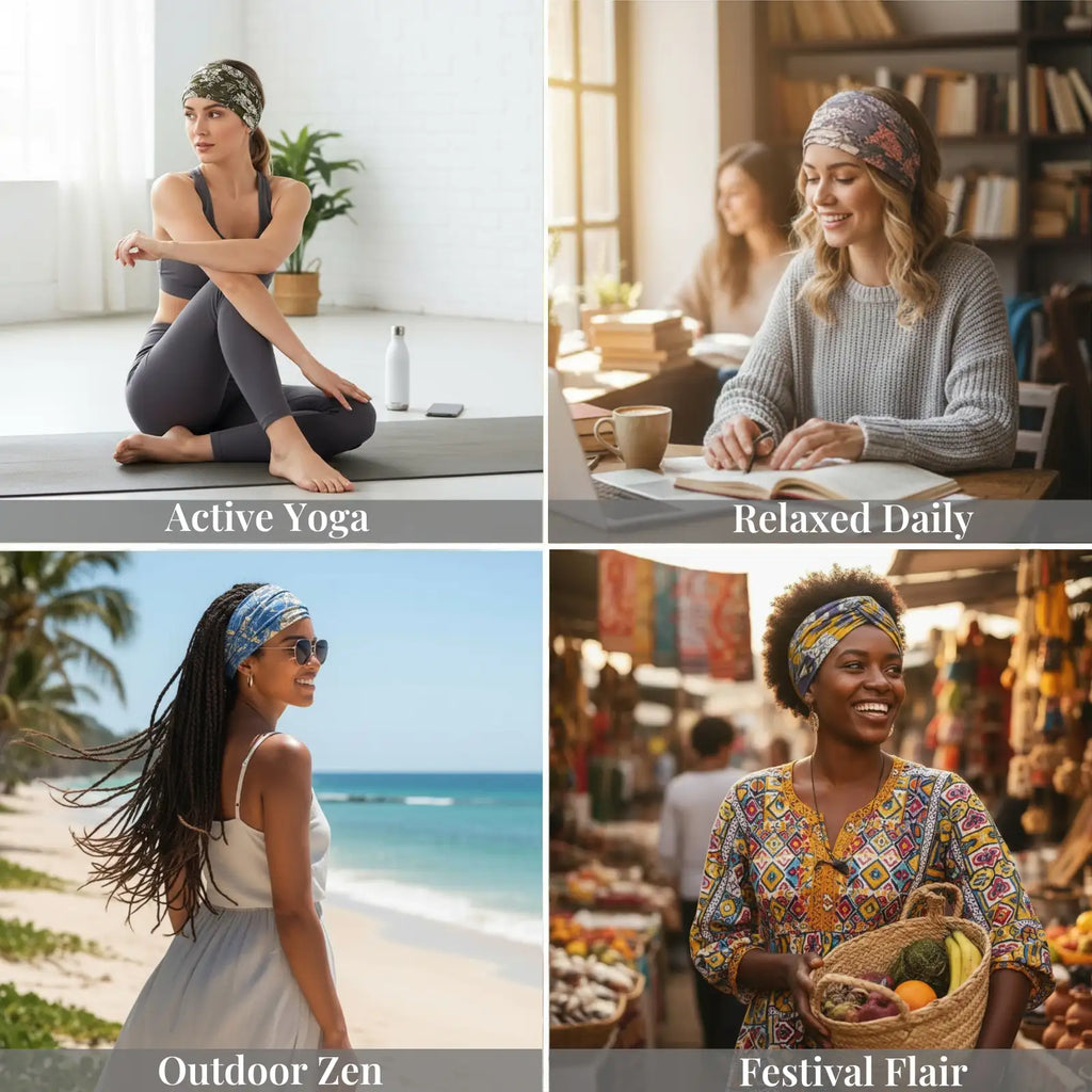 Floral Print Boho Headband 4-Pack | Soft Stretch Wide Hair Wraps | Non-Slip Turban Bands for Yoga & Daily Wear | Dresyu