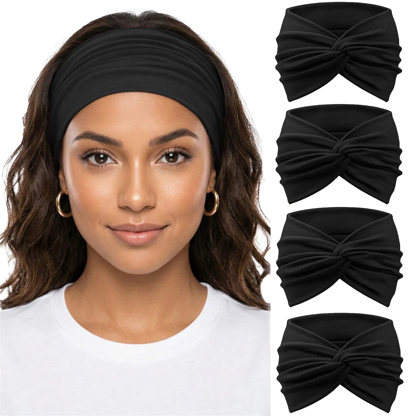 Solid Soft-Stretch Turban Headbands for Women | 4-Pack