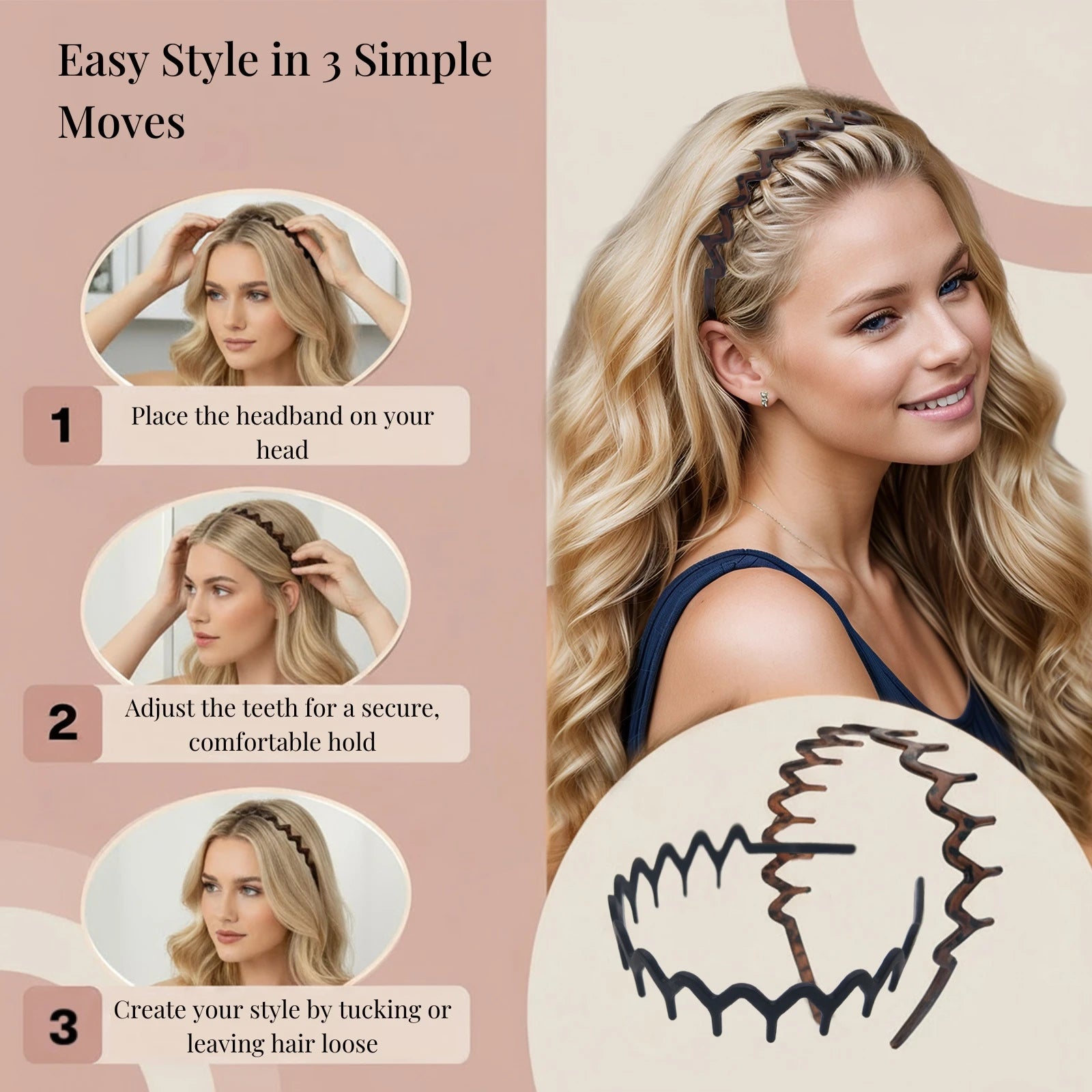 Dresyu Classic Zig Zag Wavy Headbands with Teeth Comb