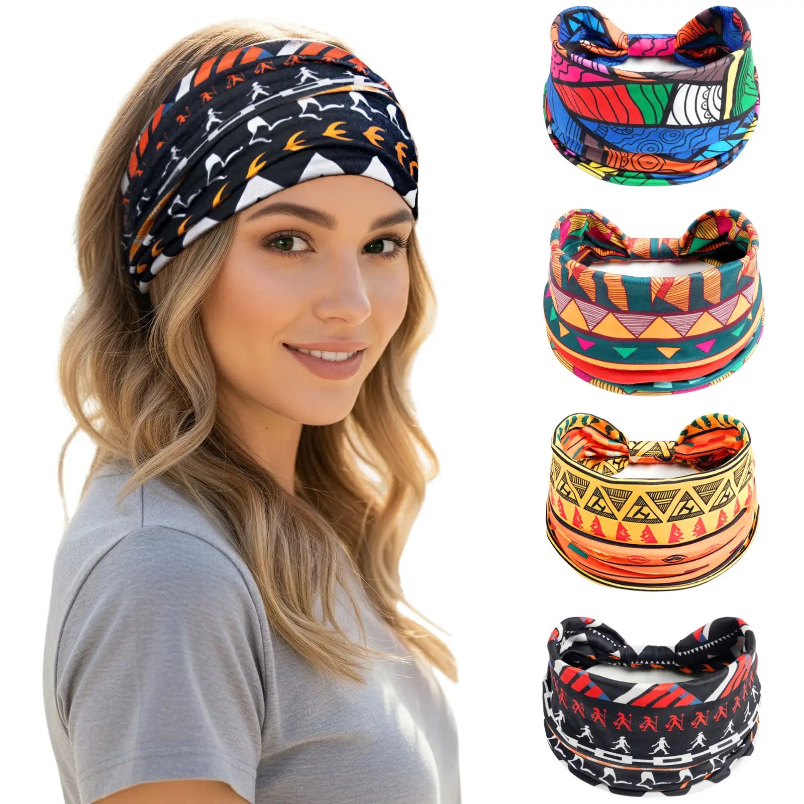 Boho Headbands 4-Pack | Wide Knotted Sport Headwraps | Non-Slip Performance Yoga Hairbands | Dresyu