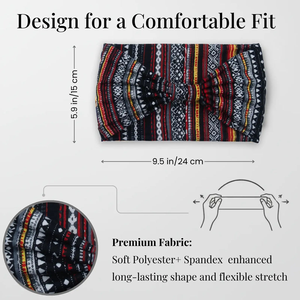 Boho Striped Headband 4-Pack | Soft Stretch Wide Sport Wraps | Non-Slip Tribal Print Hairbands | Dresyu