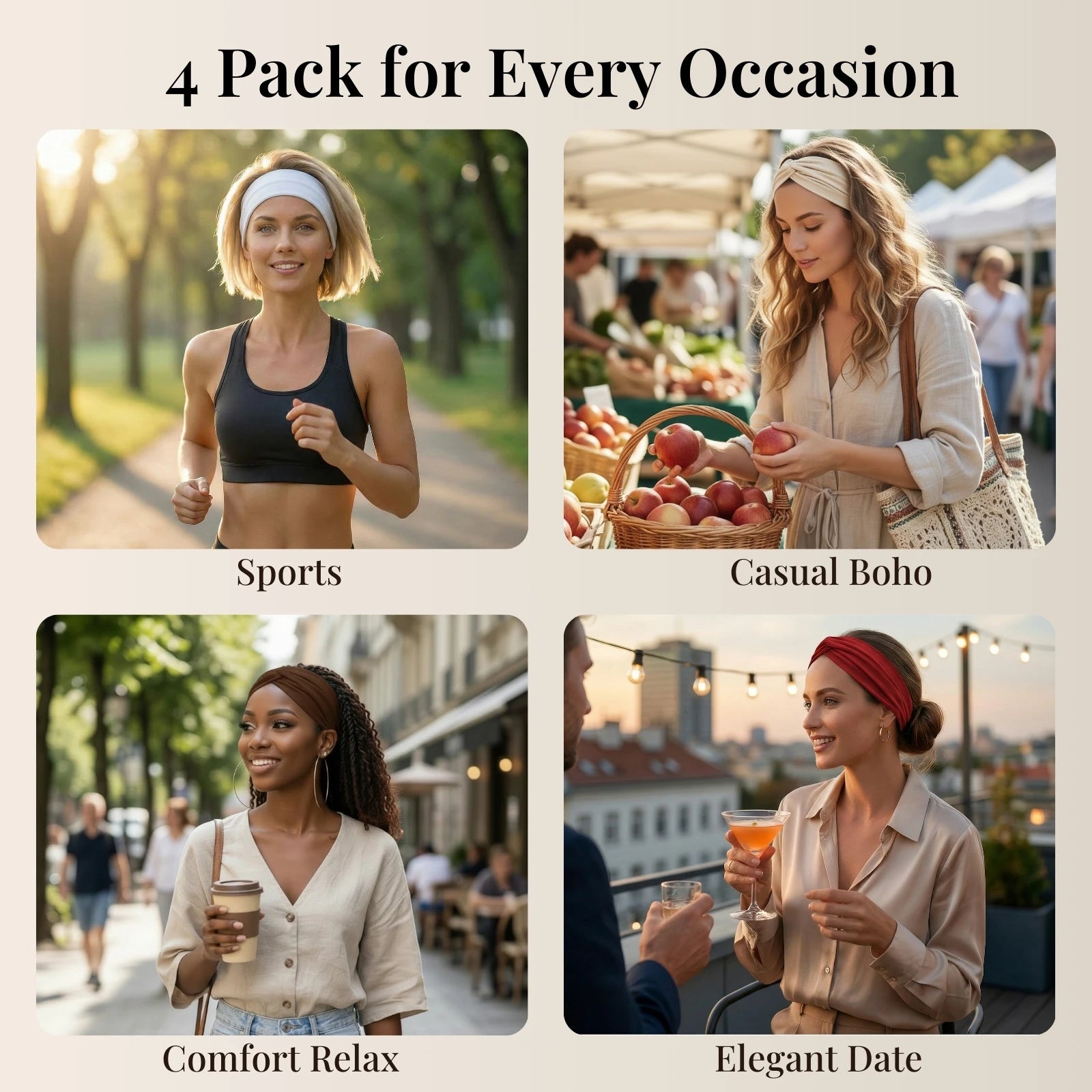 Solid Soft-Stretch Turban Headbands for Women | 4-Pack