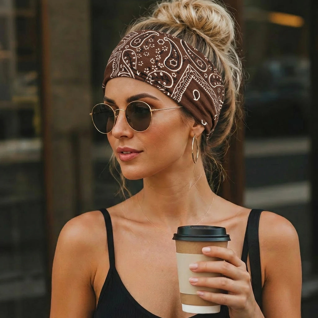 Vintage Paisley Bandana Headbands for Women | 4-Pack Soft-Stretch Wraps