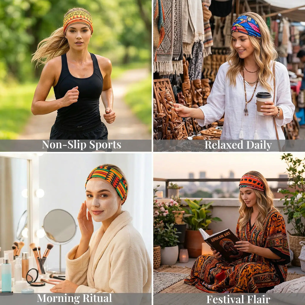 Wide Headbands for Women Boho Workout Knotted Head Bands African Non Slip Headwrap Hair Accessories 4 Pack