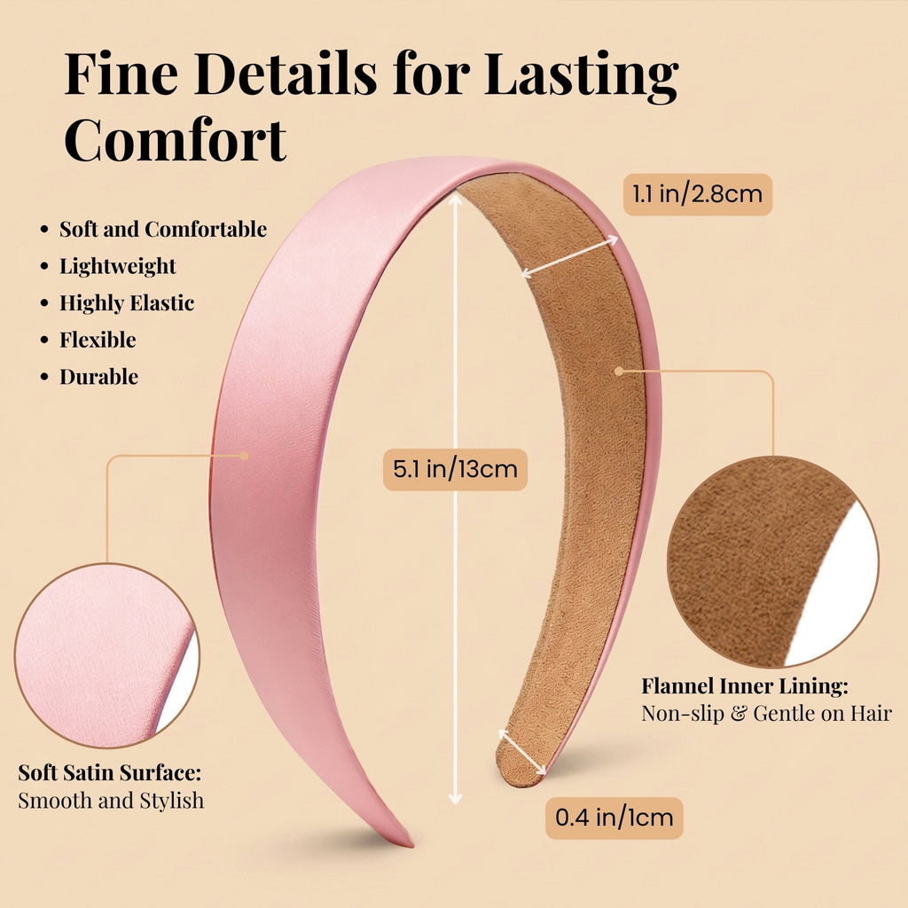 Satin Headband 1.1 Inch Wide Head Bands for Women and girls Non Slip Fashion Hairbands
